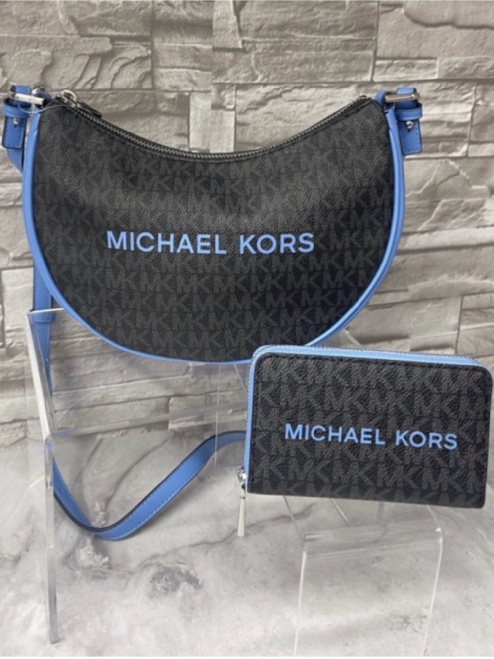 Michael Kors Kyla Small Conv Pouchette & Matching Wallet South Pacific Blue Logo